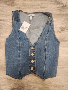 Forever 21 Blue Denim Jean Button Vest Size Small NWT
